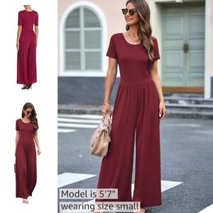 West Kei Supersoft Essentials Plain Gathered Jumpsuit size 3X Burgandy